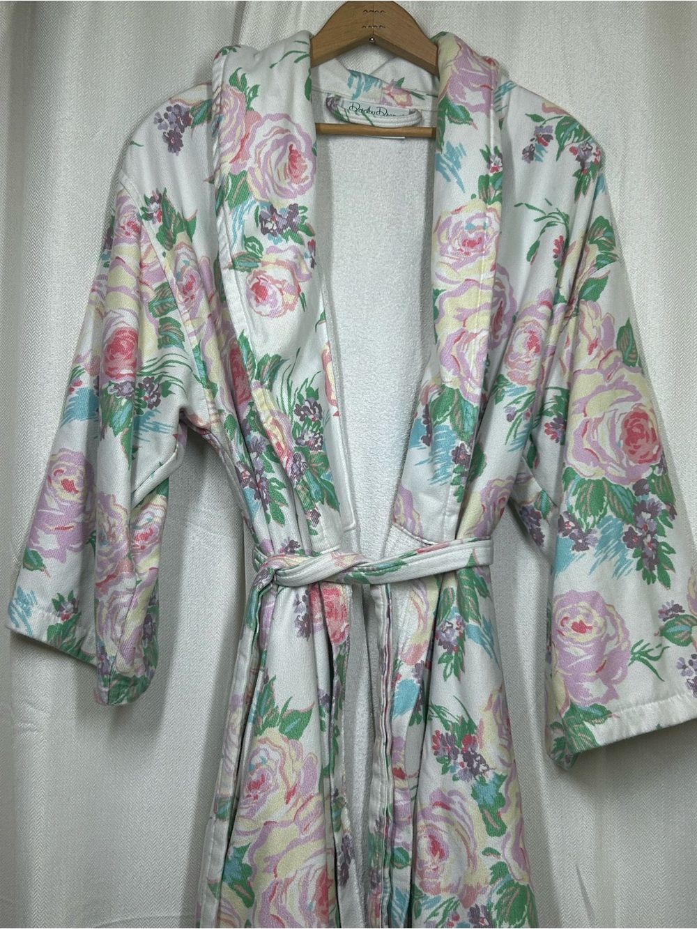 Dorothy Draper Princess Grace Rose Robe One Size Floral Belted - Picture 3 of 7